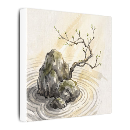 Serene Rock Garden Canvas Art - Sumi E Zen