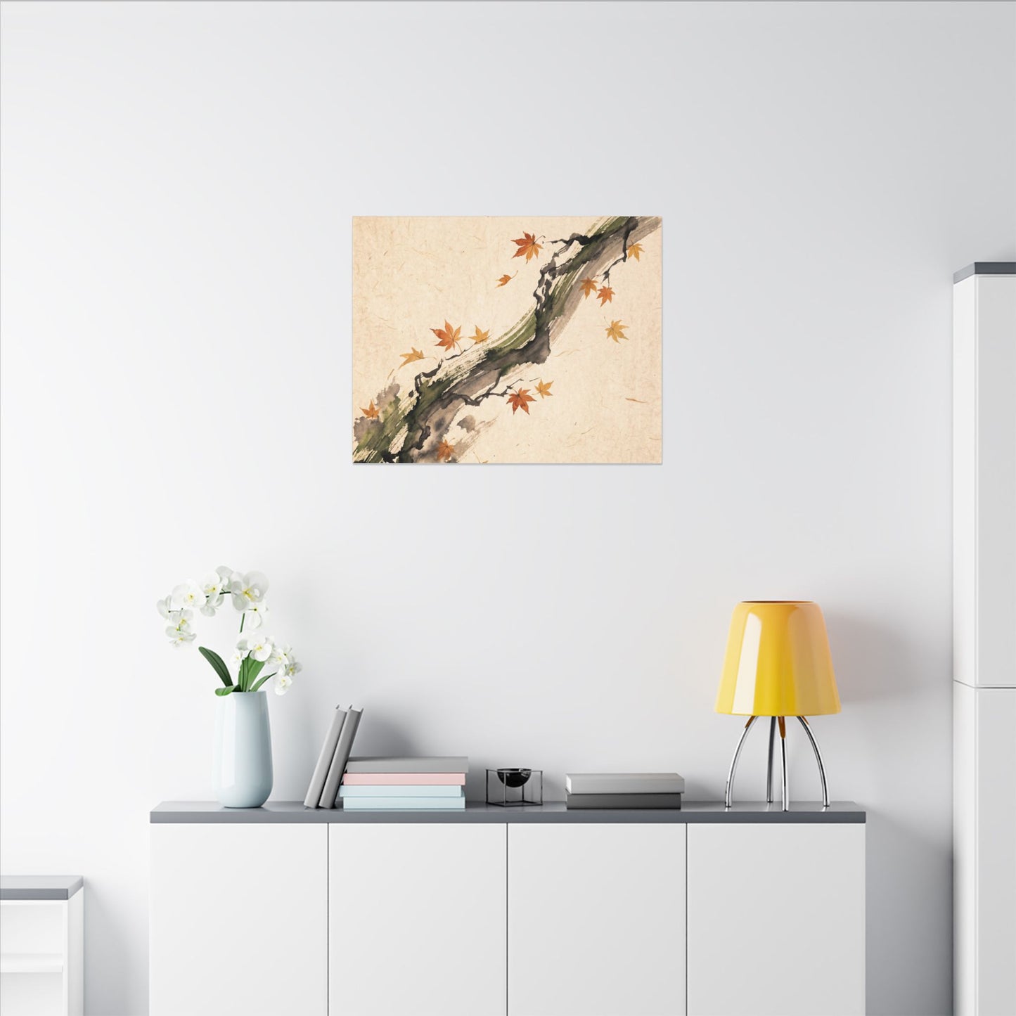 Ink Brushstroke Autumn Canvas Art | Zen Calm Design
