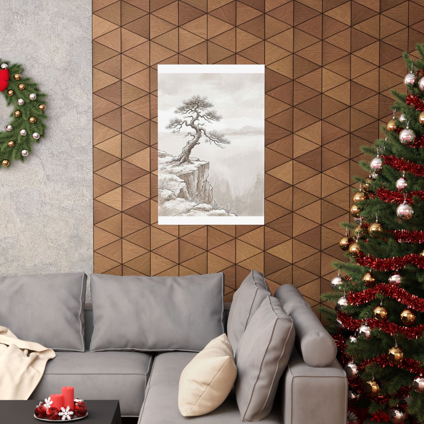 Japandi Pine Tree in Overcast | Minimal Line Wall Art Print
