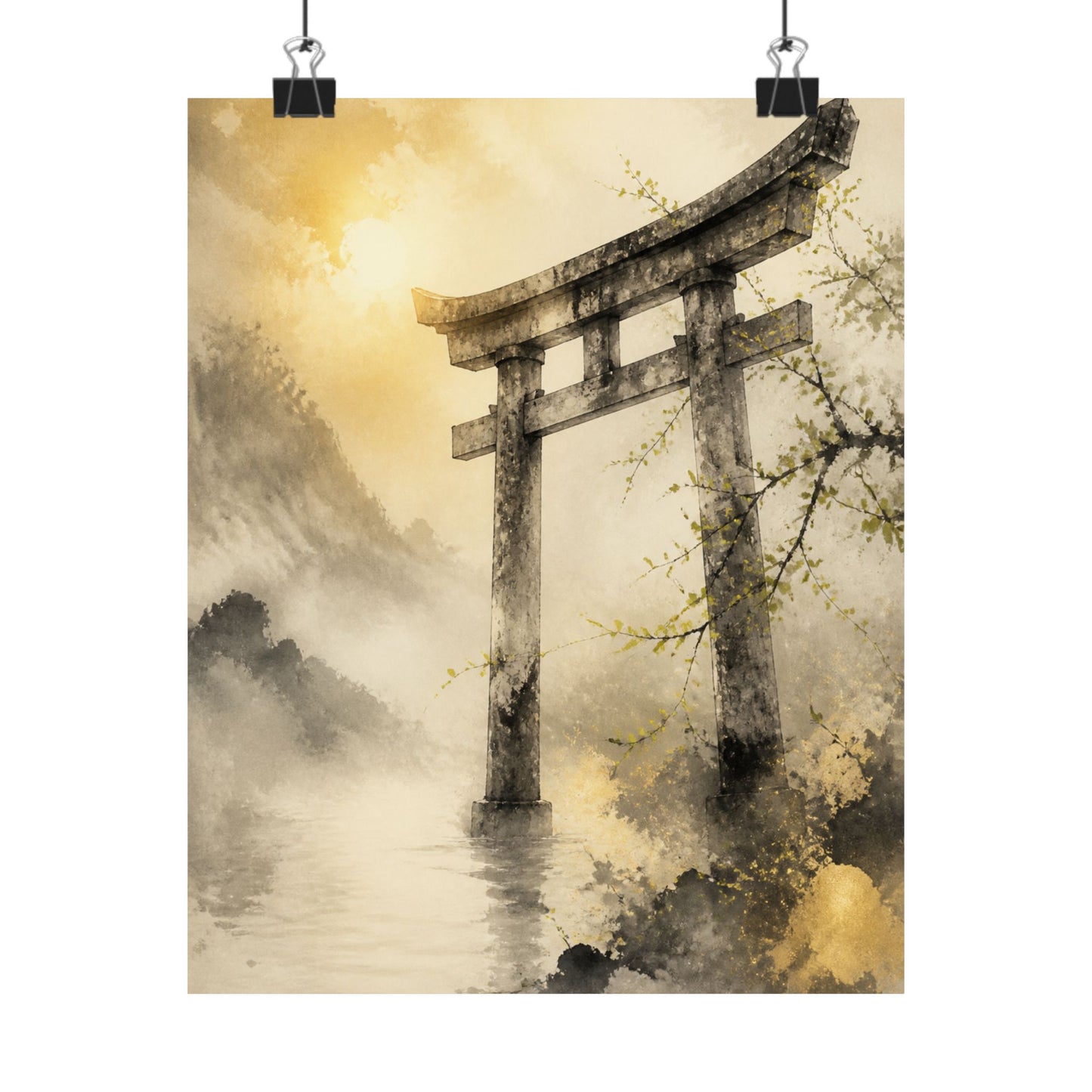 Torii Gate Wall Art Print | Spring Zen Sumi E Art