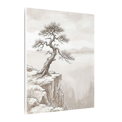 Neutral Pine Tree Canvas Art - Minimal Line Japandi
