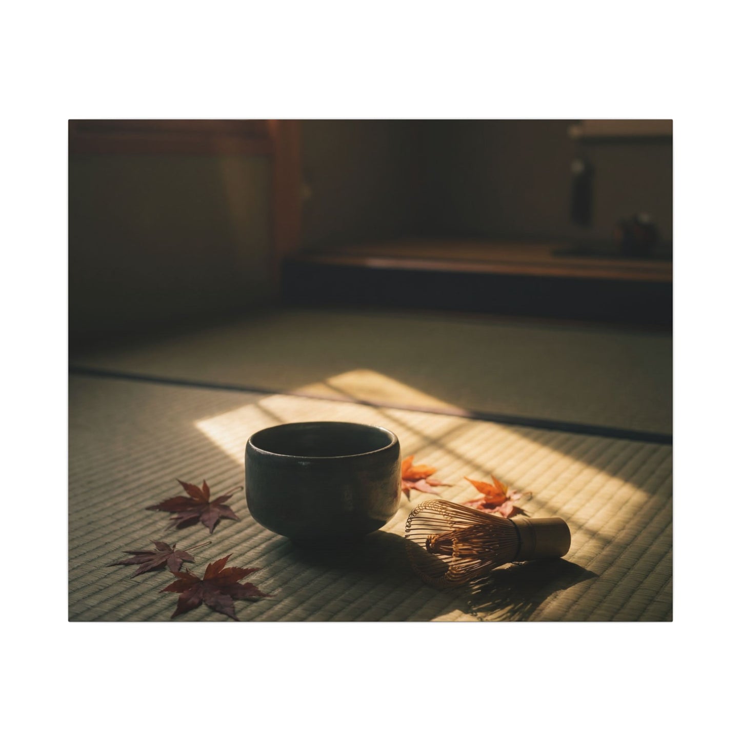 Dark Japandi Tea Ceremony in Golden Hour | Moody Minimal Canvas Art