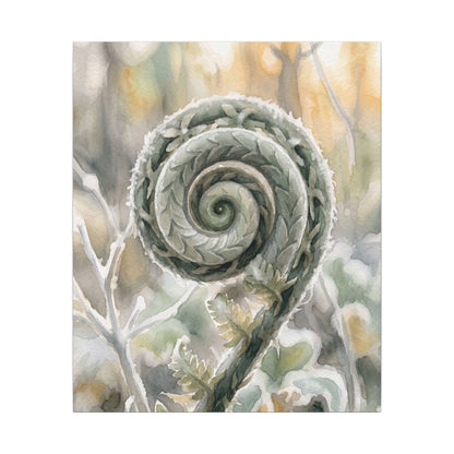 Winter Fern Unfurling Watercolor Canvas Art | Cozy Decor
