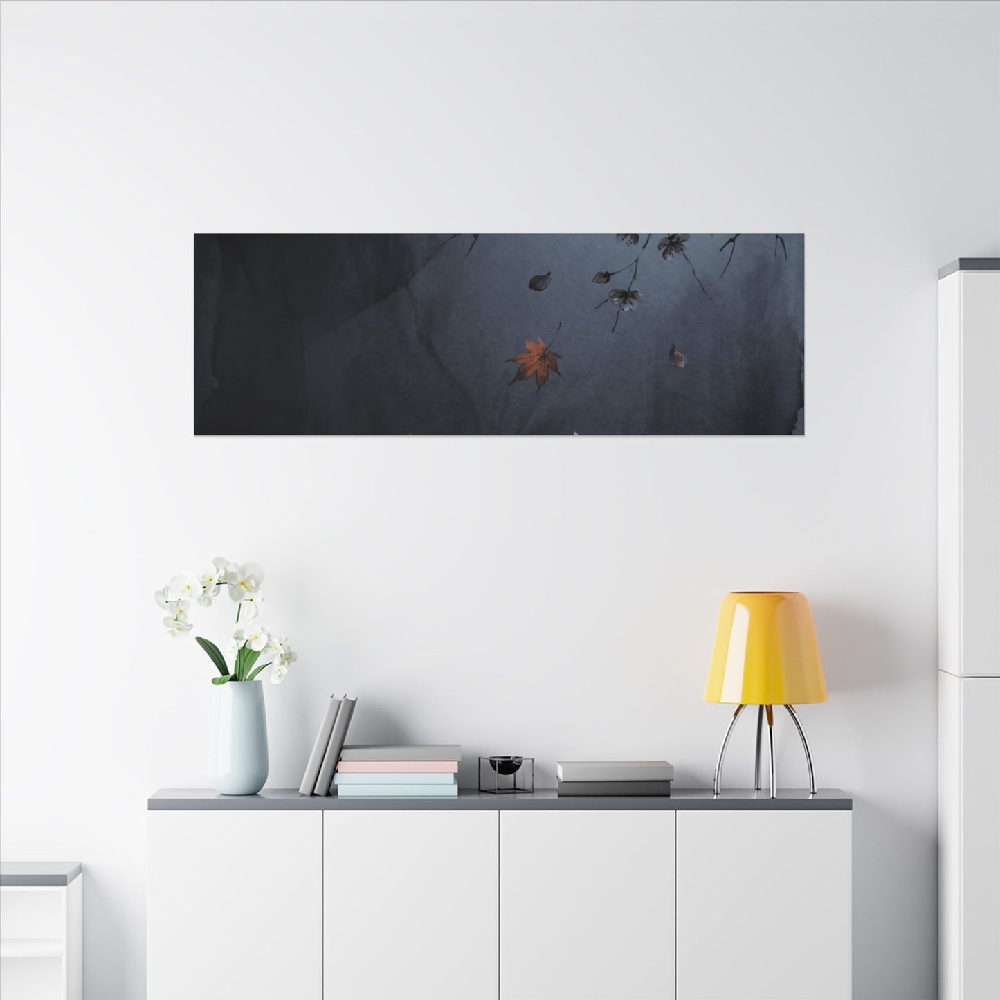 Autumn Cherry Blossom Charcoal Ink Canvas Art | Atmospheric Decor