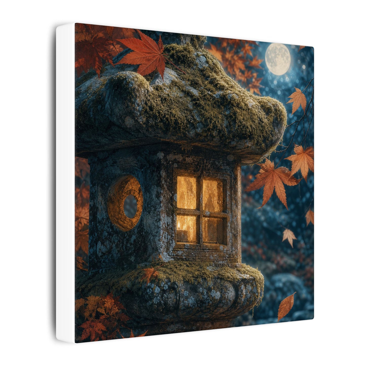 Autumn Stone Lantern Forest Whimsy Canvas Art | Earthy Decor