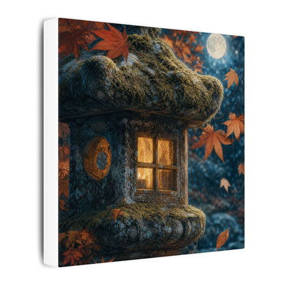 Autumn Stone Lantern Forest Whimsy Canvas Art | Earthy Decor