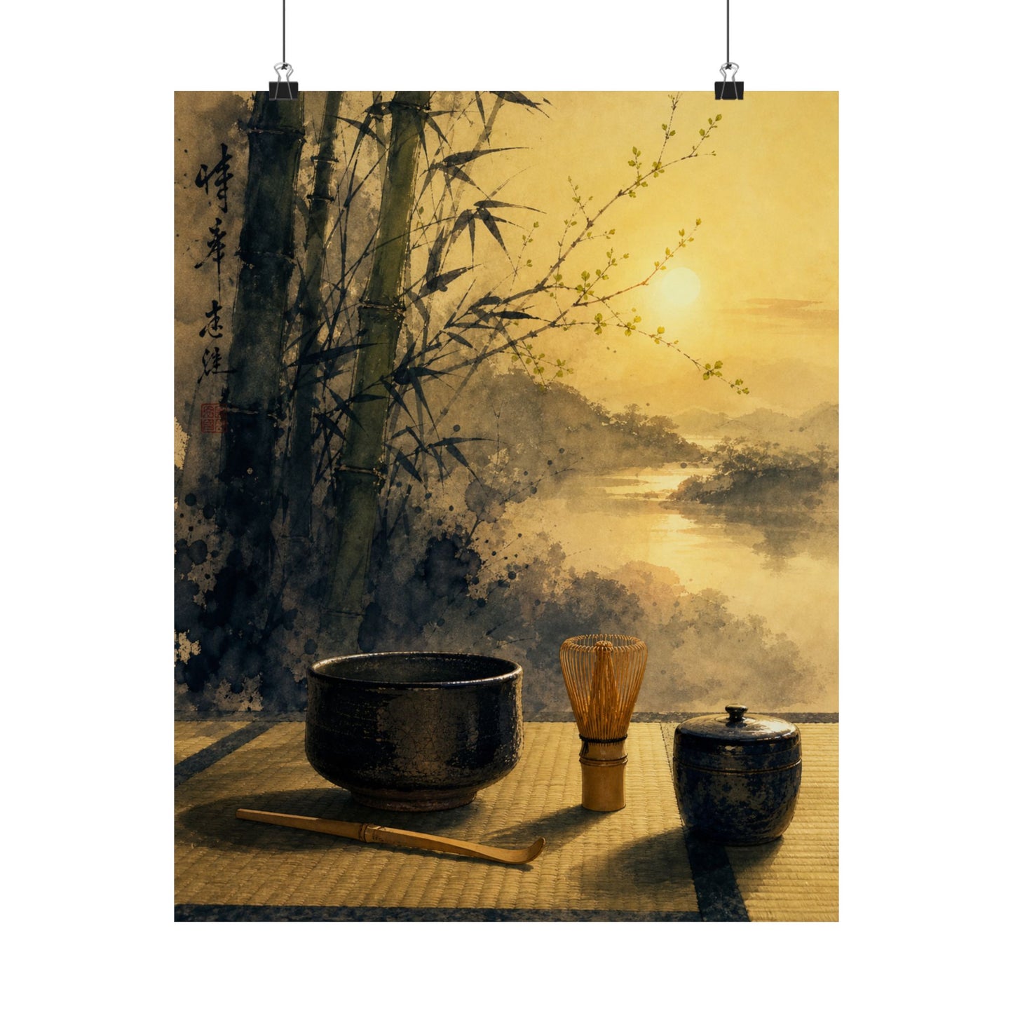 Shibui Tea Ceremony Wall Art Print - Zen Sumi E