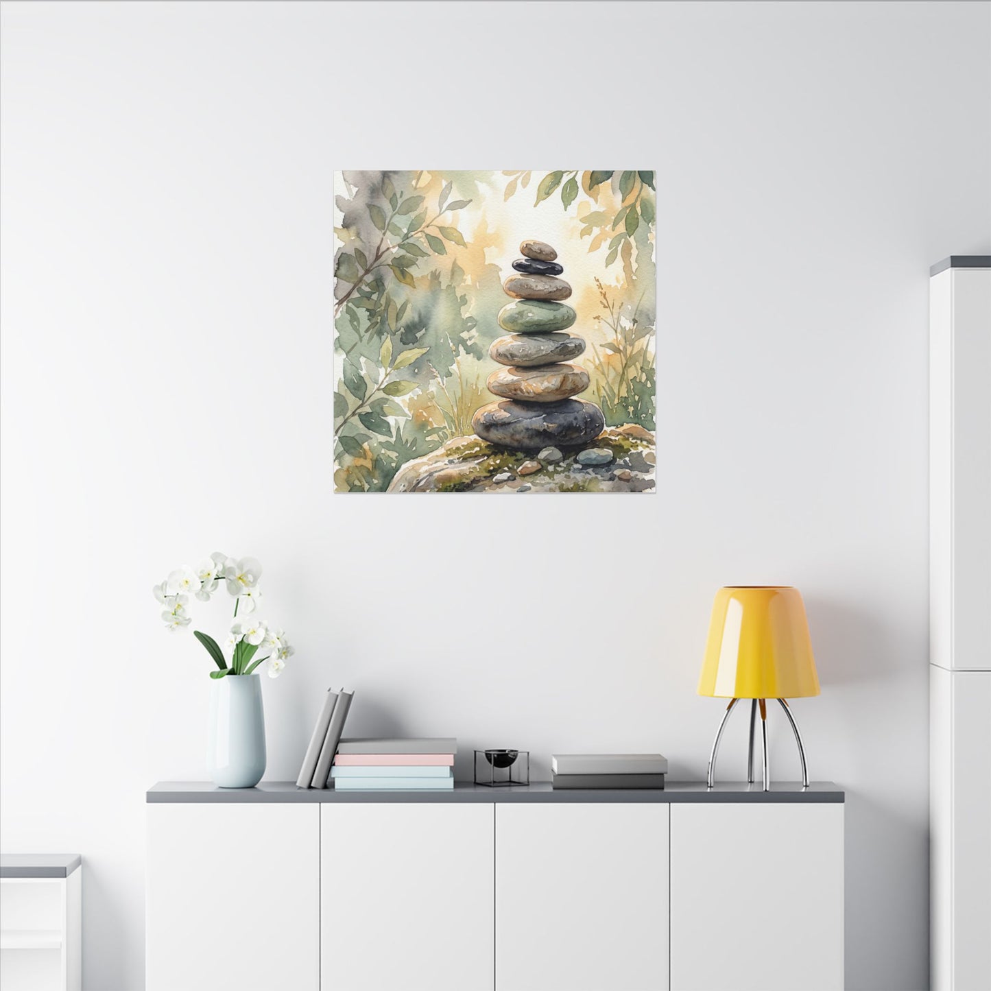 Golden Hour River Stones Canvas Art - Japandi Mono No Aware