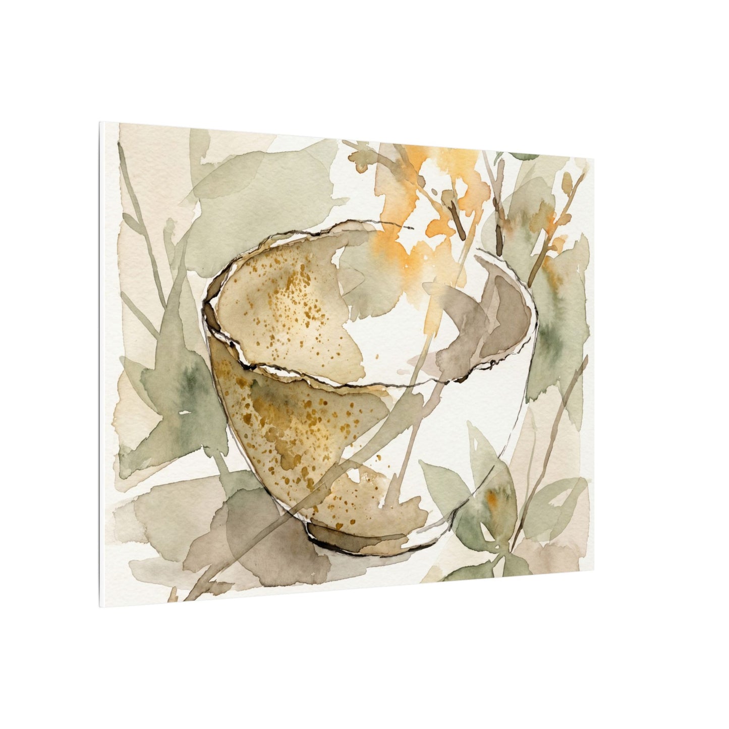Spring Ceramic Bowl Watercolor Canvas Art | Neutral Decor