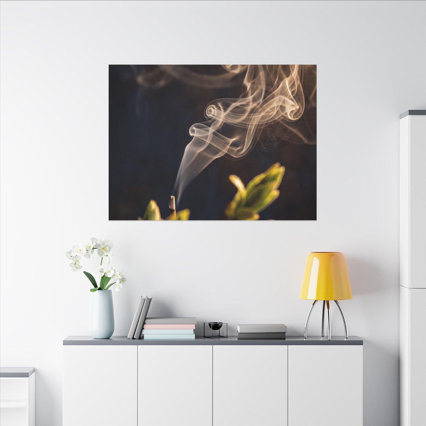 Incense Smoke Spring Canvas Art | Dark Japandi Atmospheric Design