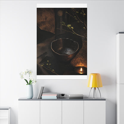 Atmospheric Ceramic Bowl Canvas Art - Shadow Zen Dark Japandi