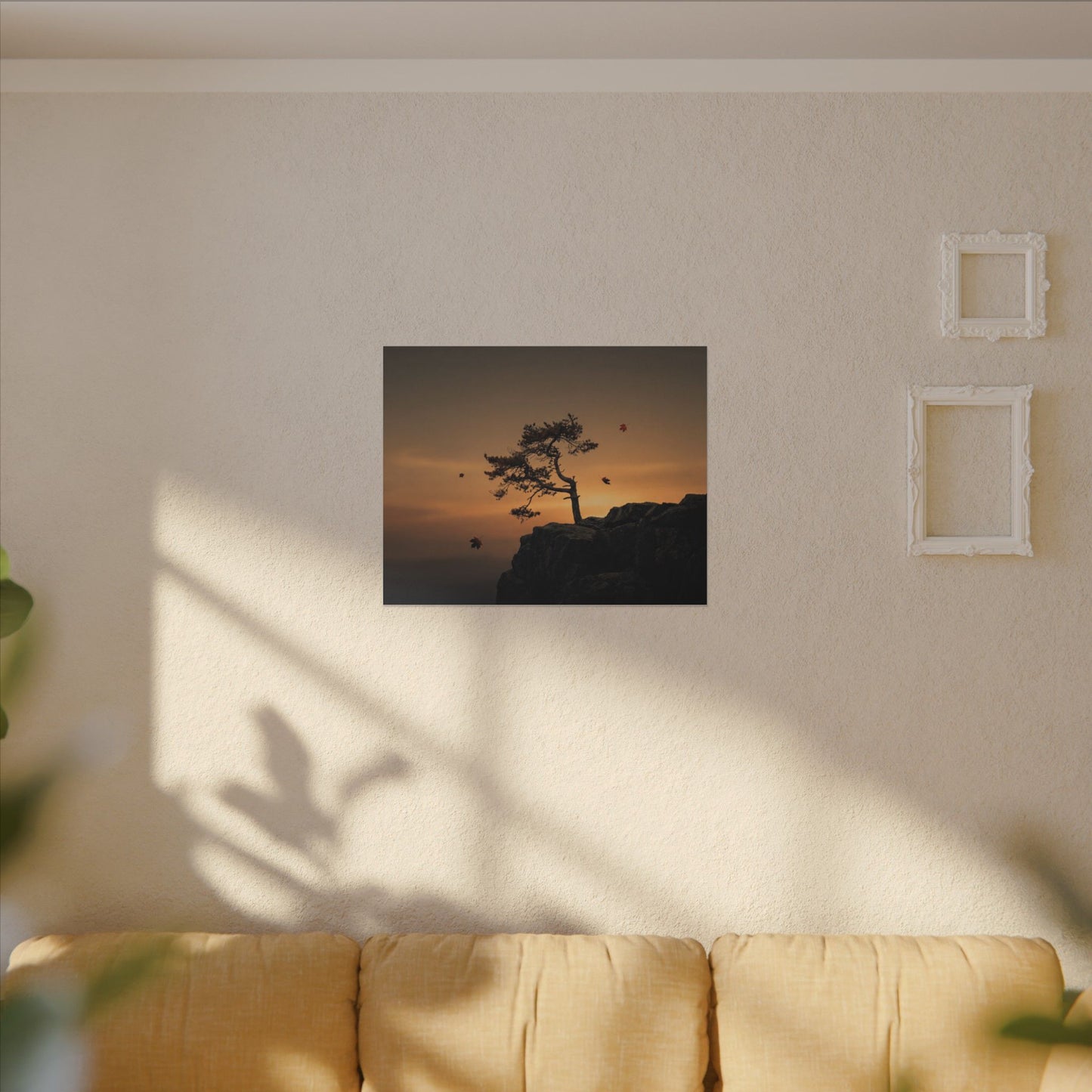 Dark Japandi Pine Tree in Golden Hour | Moody Minimal Canvas Art