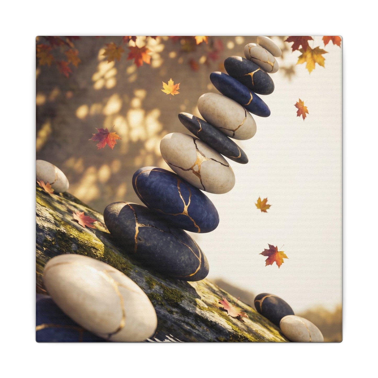 Ma River Stones Canvas Art - Kintsugi Gold Vein