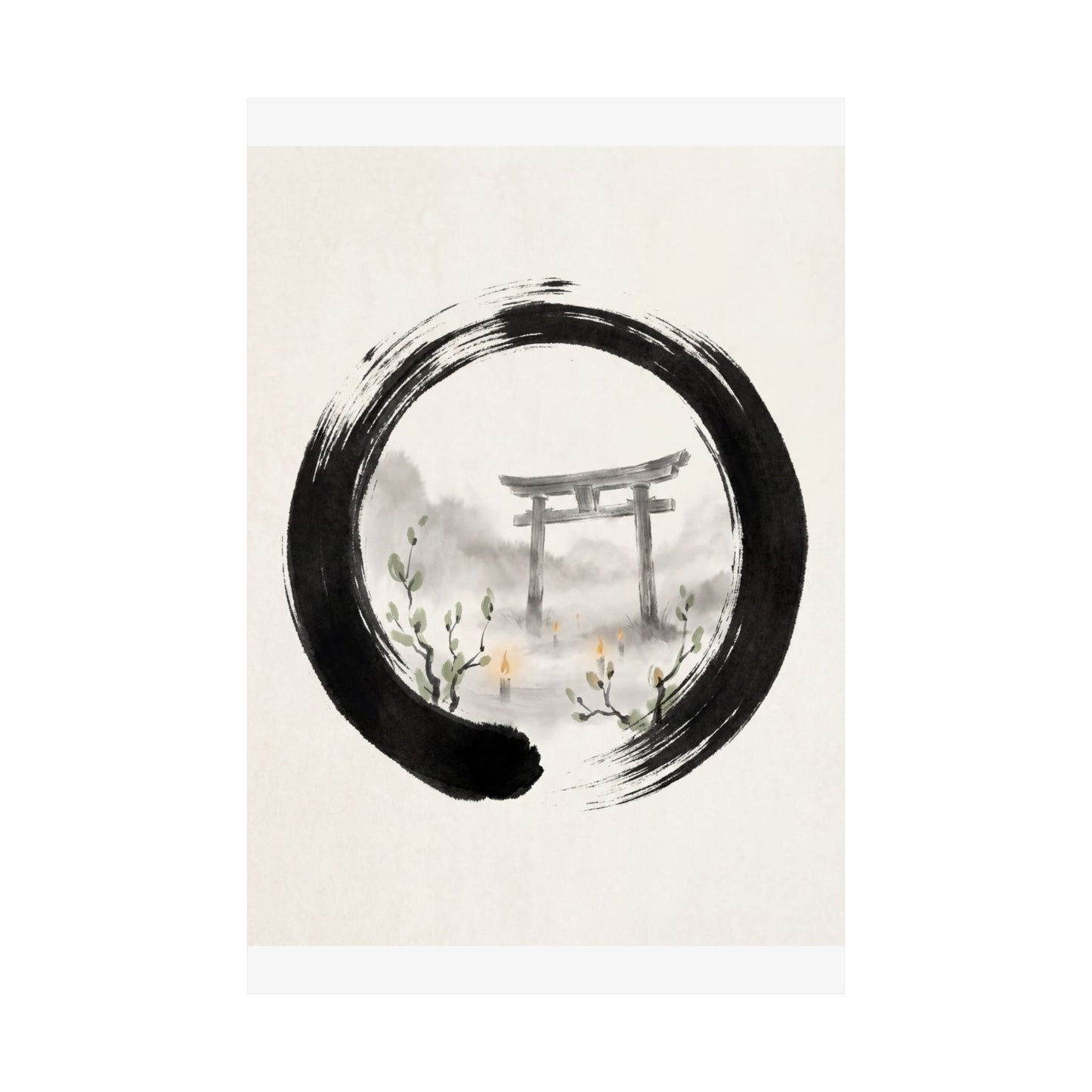 Spring Torii Gate Enso Wall Art Print | Calm Decor