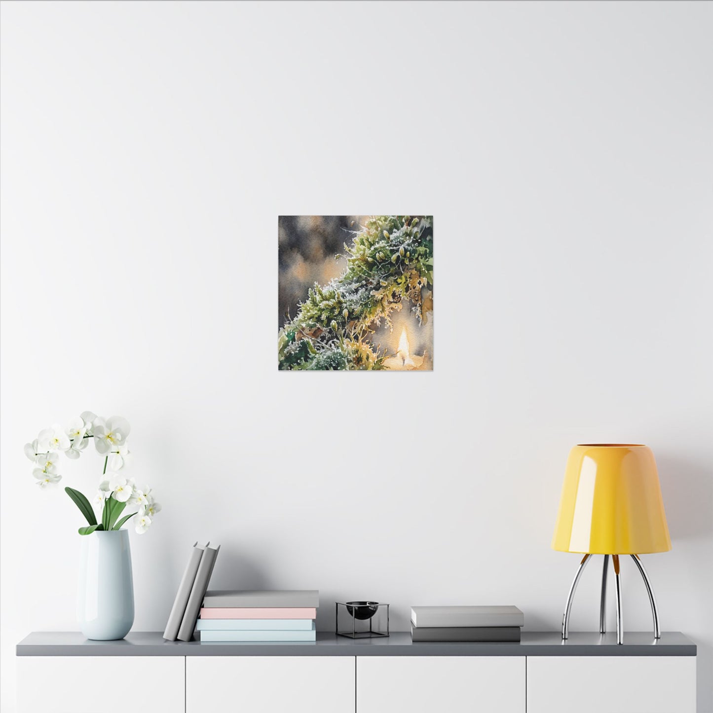 Winter Moss Close Up Watercolor Canvas Art | Neutral Decor