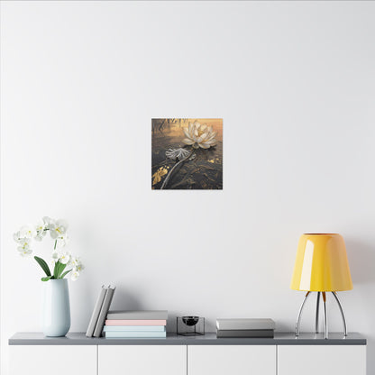 Kintsugi Lotus Flower in Golden Hour | Gold Vein Canvas Art