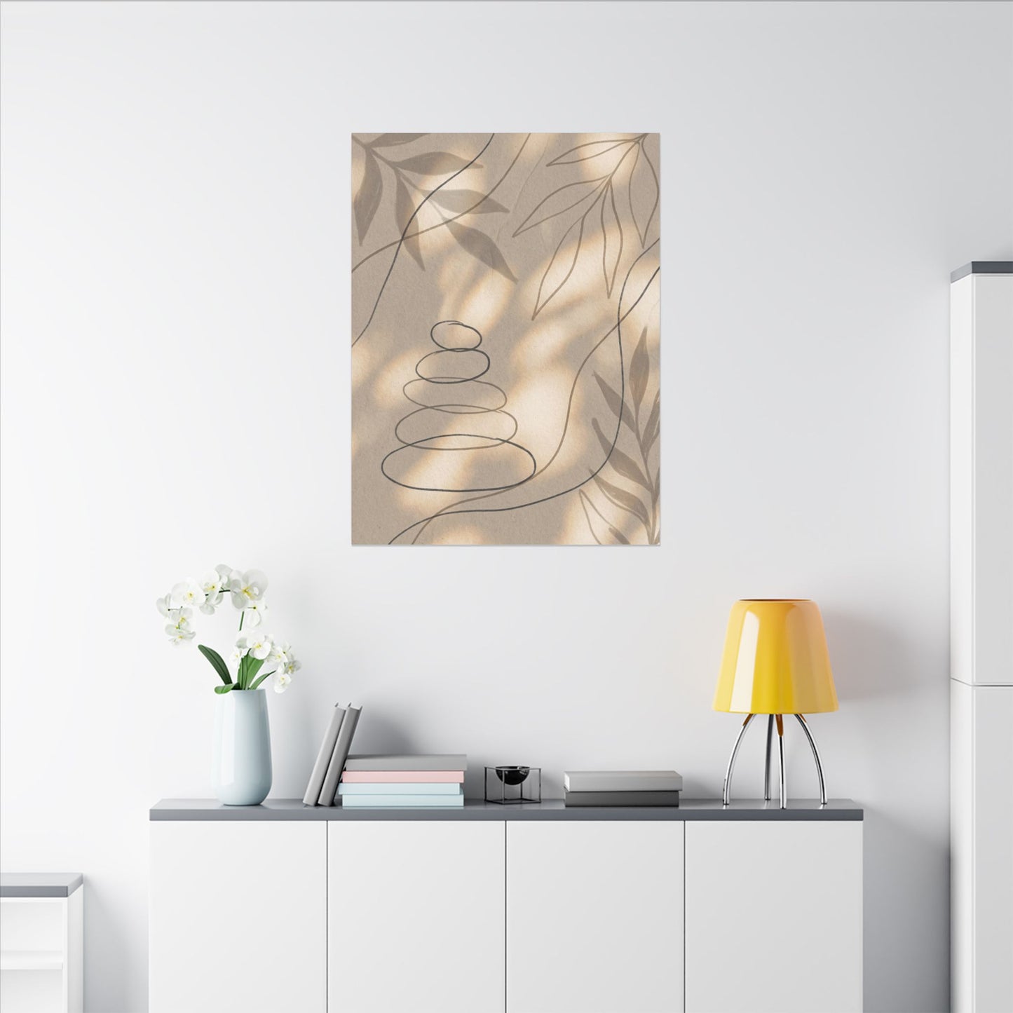 River Stones Minimal Line Canvas Art | Earthy Japandi Art