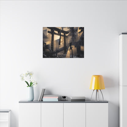 Winter Torii Gate Moody Minimal Canvas Art | Bold Decor