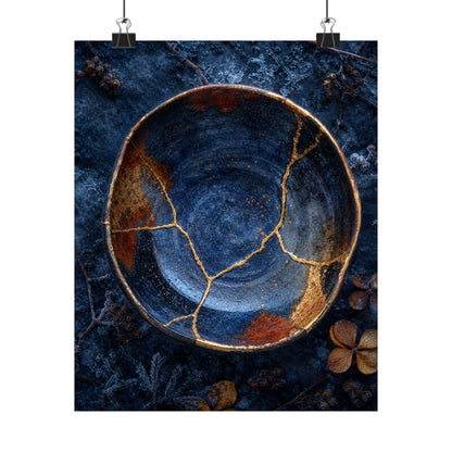 Fukinsei Ceramic Bowl Wall Art Print - Kintsugi Crackle Gold