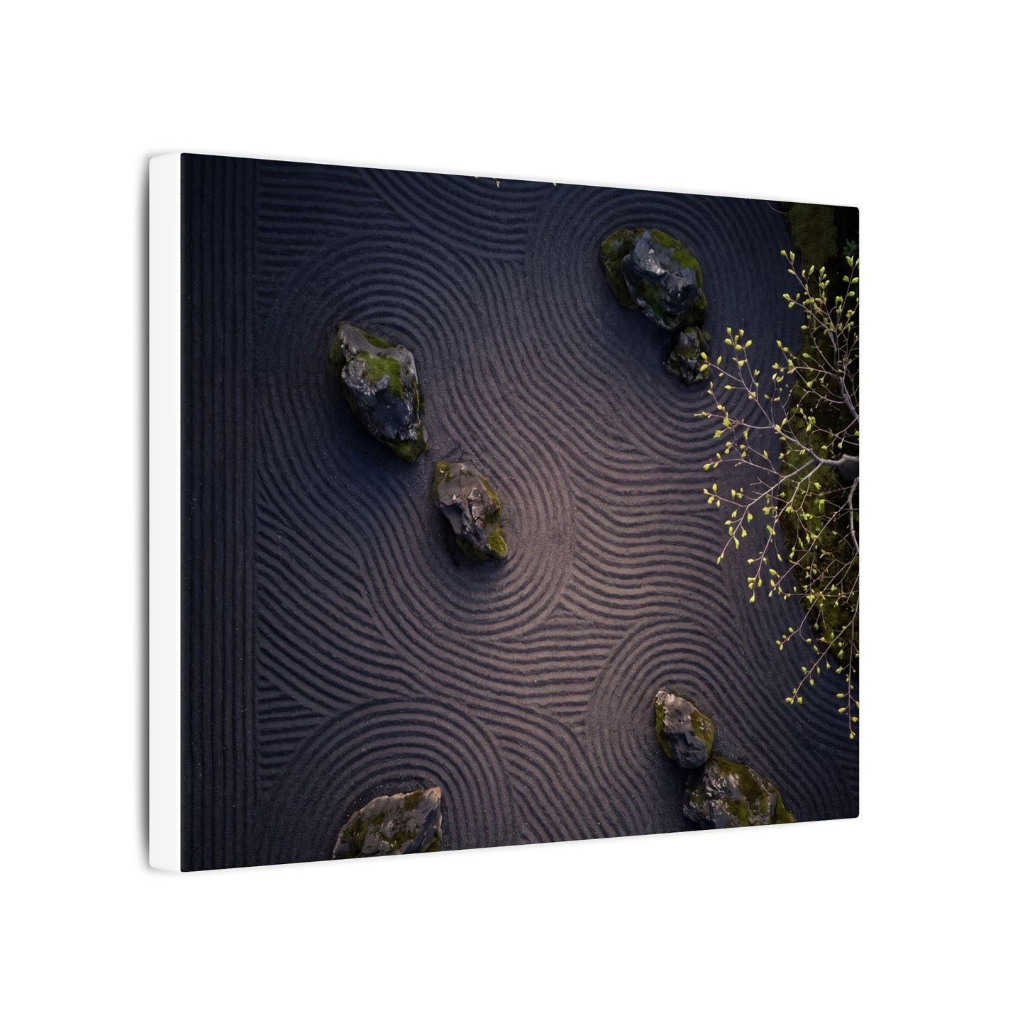 Dark Japandi Rock Garden in Dawn | Shadow Zen Canvas Art