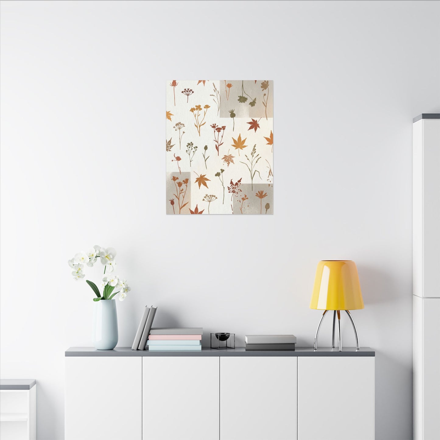 Autumn Dried Flowers Japanese Pattern Canvas Art | Elegant Decor