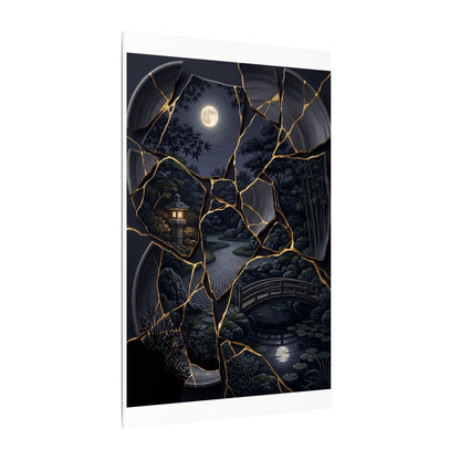 Kintsugi Moonlit Garden in Golden Hour | Gold Repair Canvas Art