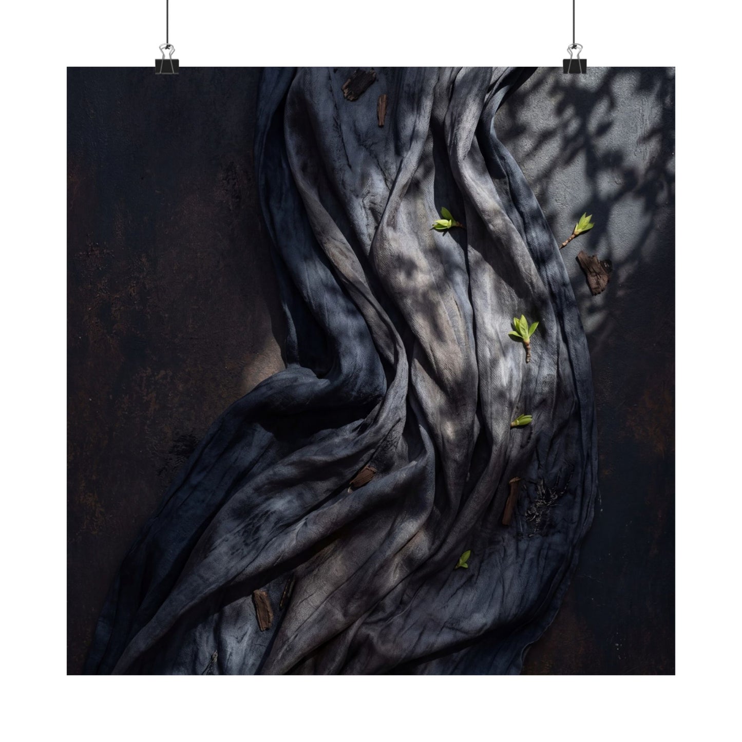 Dark Japandi Silk Drape in Dappled | Dark Texture Wall Art Print