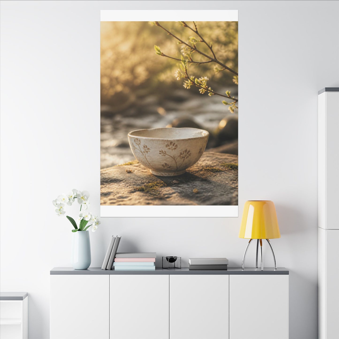 Neutral Ceramic Bowl Canvas Art - Japanese Pattern Japandi