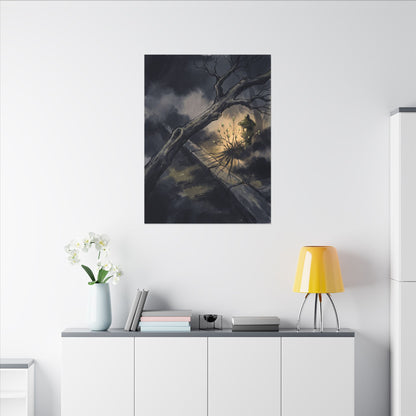 Dark Japandi Moonlit Garden in Golden Hour | Charcoal Ink Canvas Art