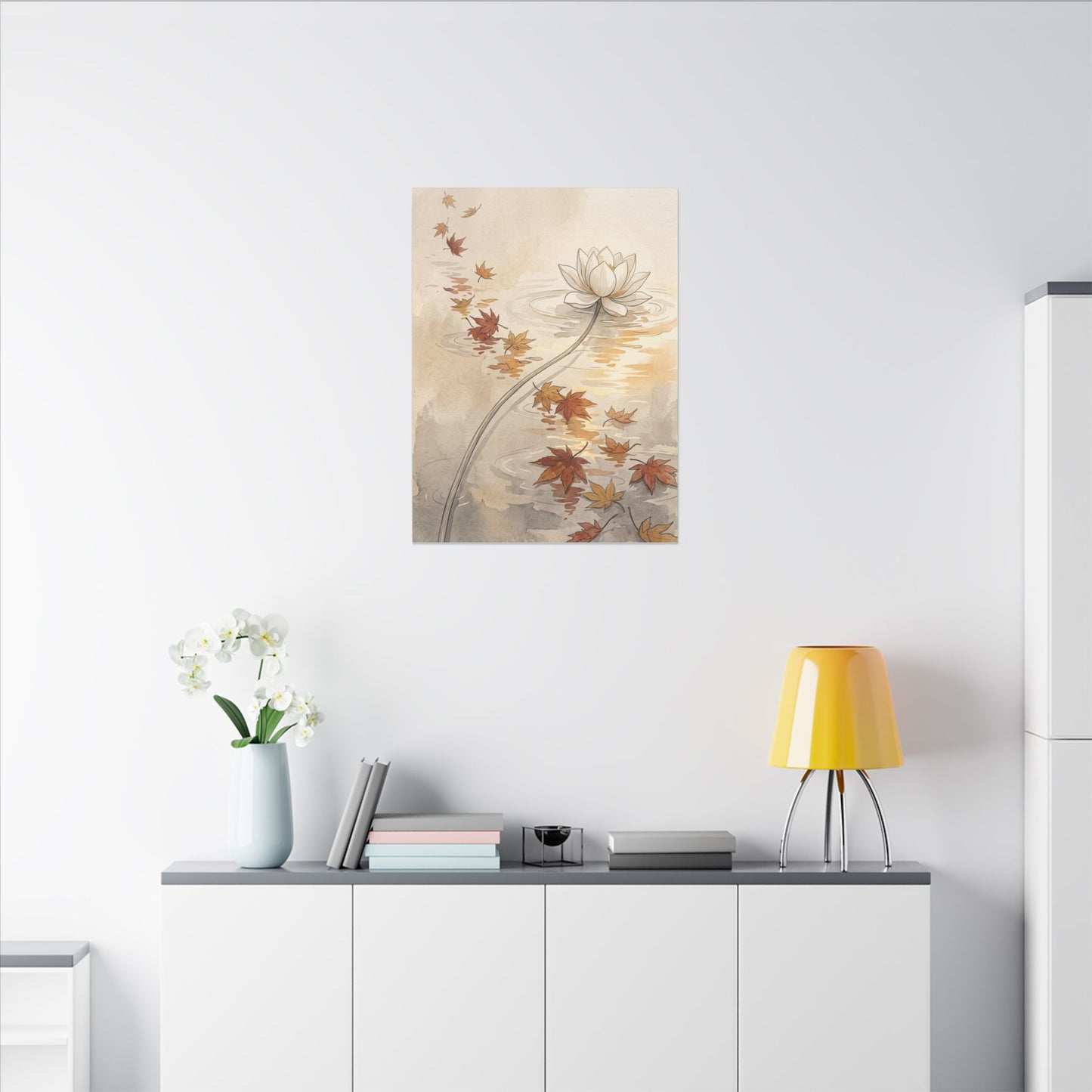 Lotus Flower Canvas Art | Autumn Japandi Minimal Line Art