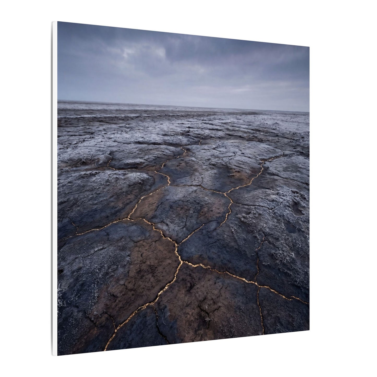 Dark Japandi Cracked Earth in Overcast | Dark Texture Canvas Art
