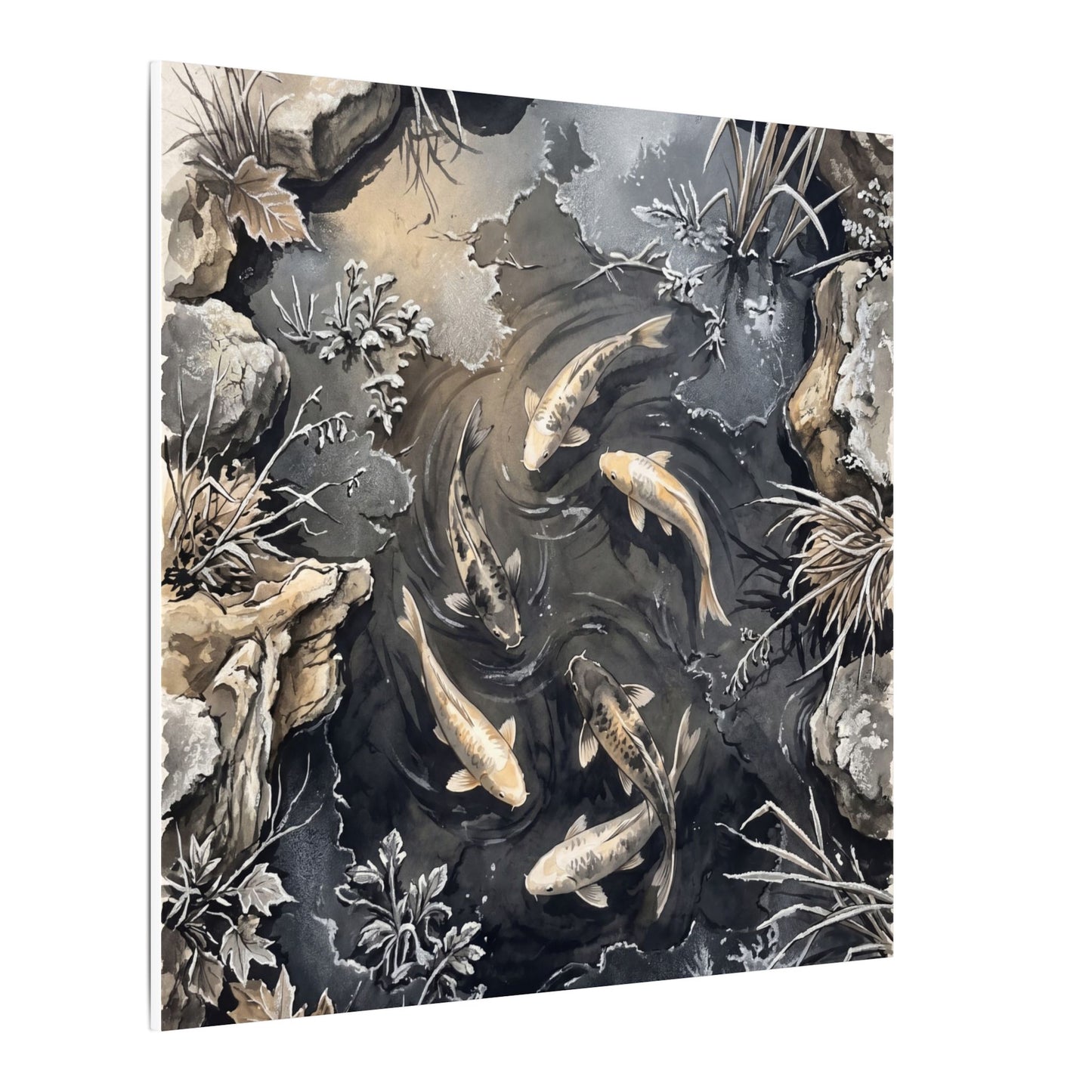 Koi Pond Canvas Art | Winter Japandi Japanese Pattern Art