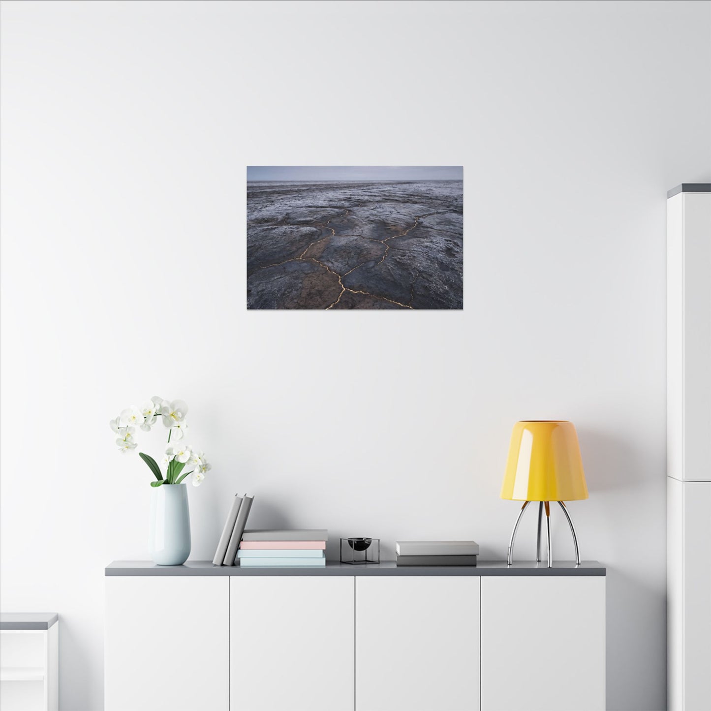 Dark Japandi Cracked Earth in Overcast | Dark Texture Canvas Art