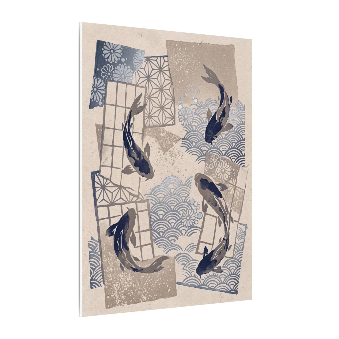 Earthy Koi Pond Canvas Art - Japanese Pattern Japandi