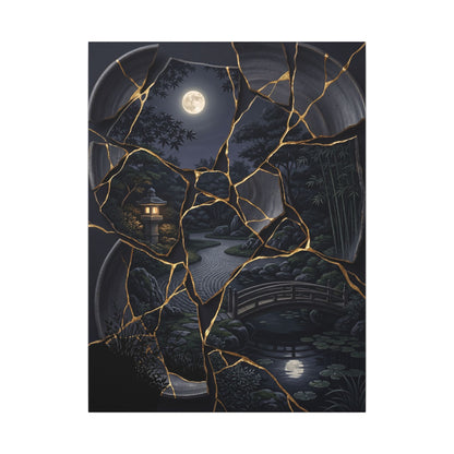 Kintsugi Moonlit Garden in Golden Hour | Gold Repair Canvas Art