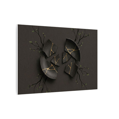Sophisticated Broken Pottery Canvas Art - Charcoal Ink Dark Japandi