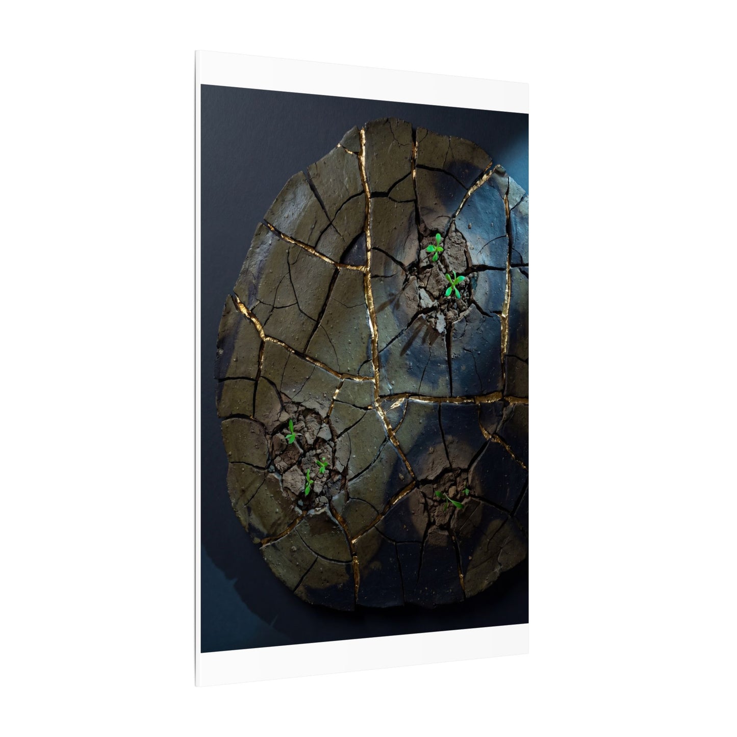 Dark Japandi Cracked Earth in Moonlight | Moody Minimal Canvas Art