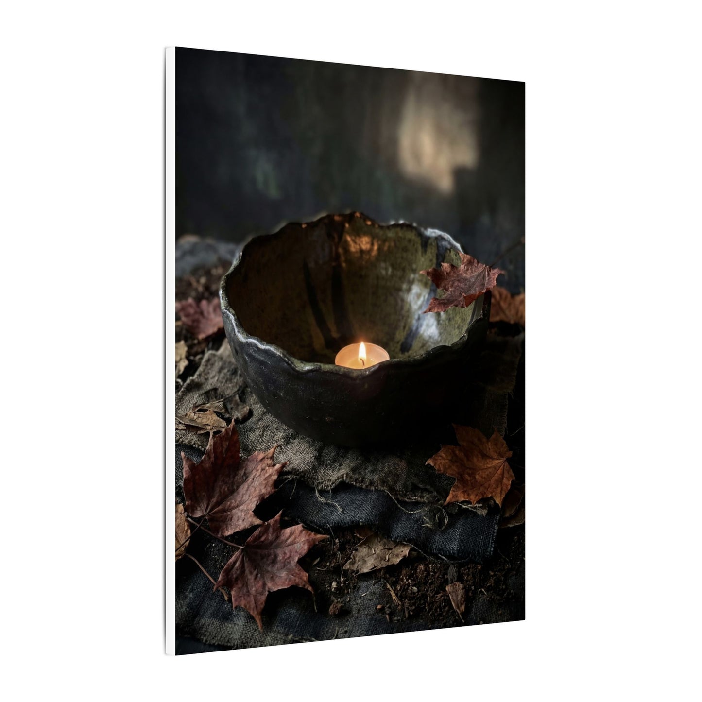 Candlelight Ceramic Bowl Canvas Art - Dark Japandi Kanso