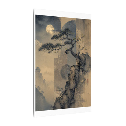 Japandi Pine Tree in Moonlight | Japanese Pattern Canvas Art
