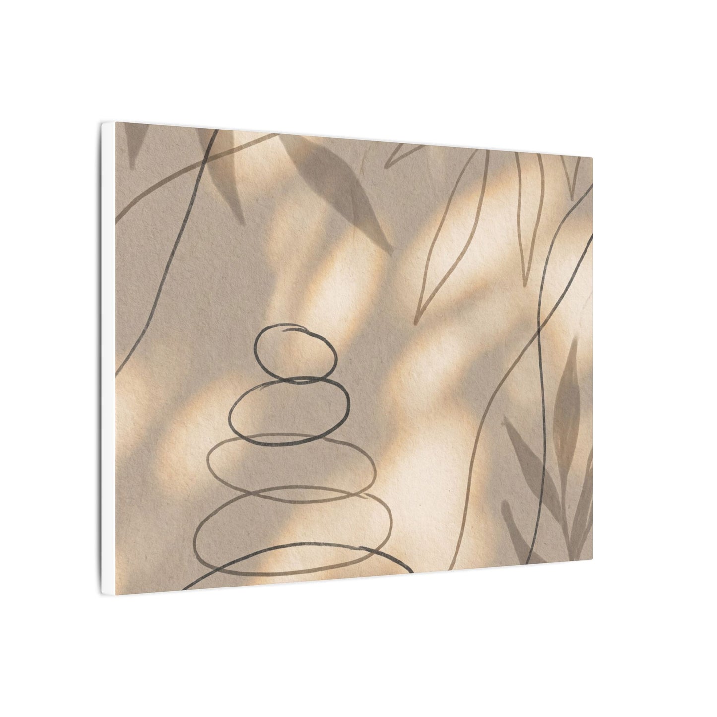 River Stones Minimal Line Canvas Art | Earthy Japandi Art