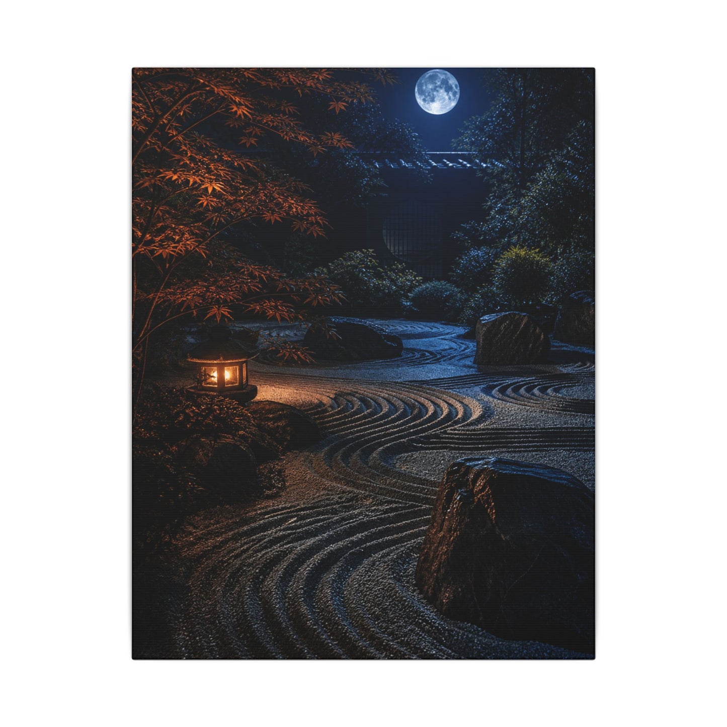 Summer Rock Garden Shadow Zen Canvas Art | Moody Decor