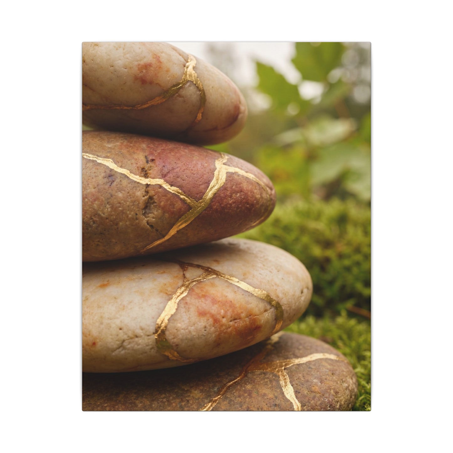 River Stones Summer Canvas Art | Kintsugi Healing Design