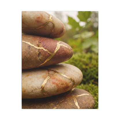 River Stones Summer Canvas Art | Kintsugi Healing Design