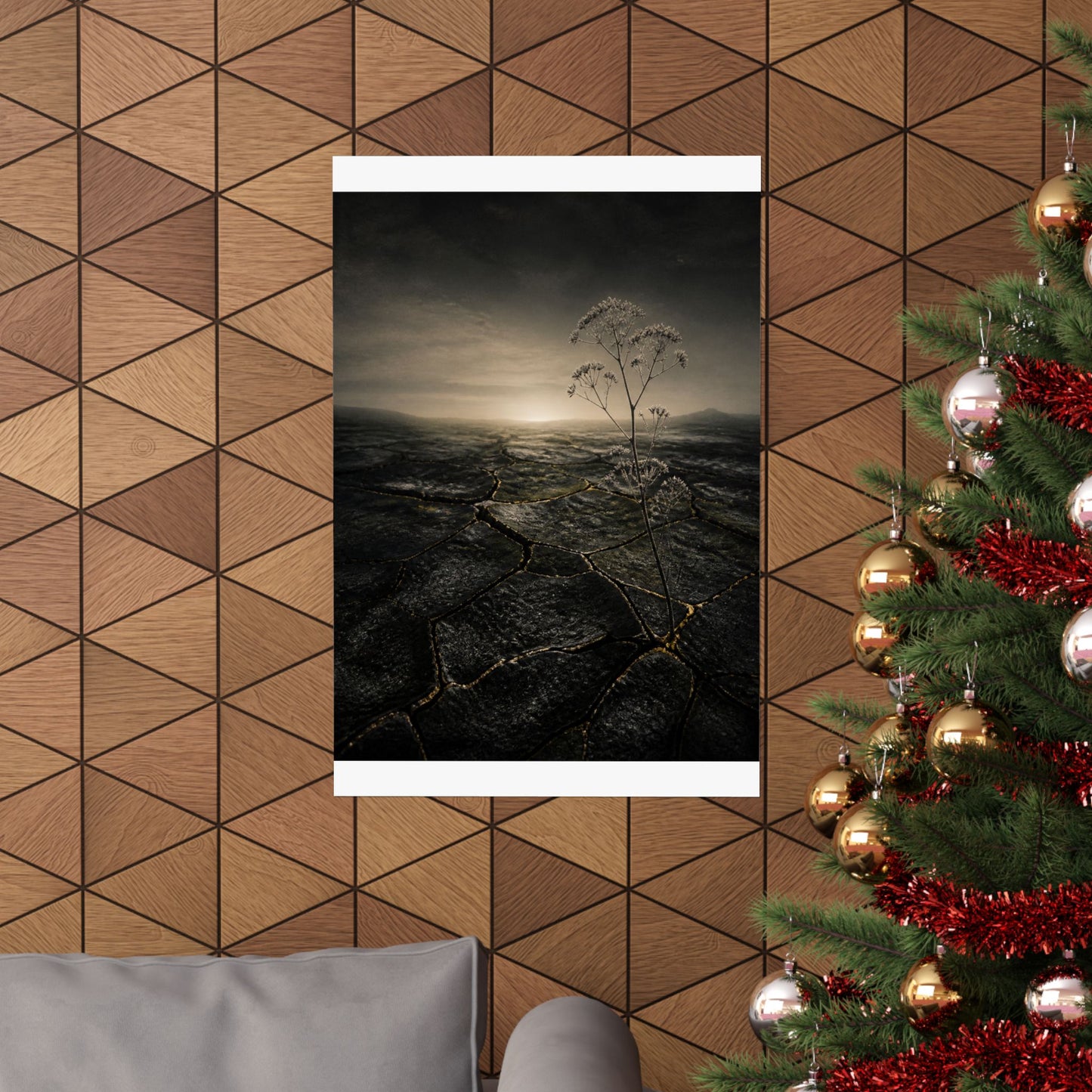 Dawn Cracked Earth Wall Art Print - Dark Japandi Mono No Aware