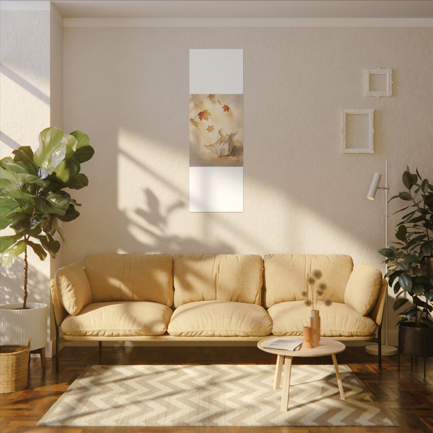 Japandi Paper Fold in Golden Hour | Watercolor Canvas Art