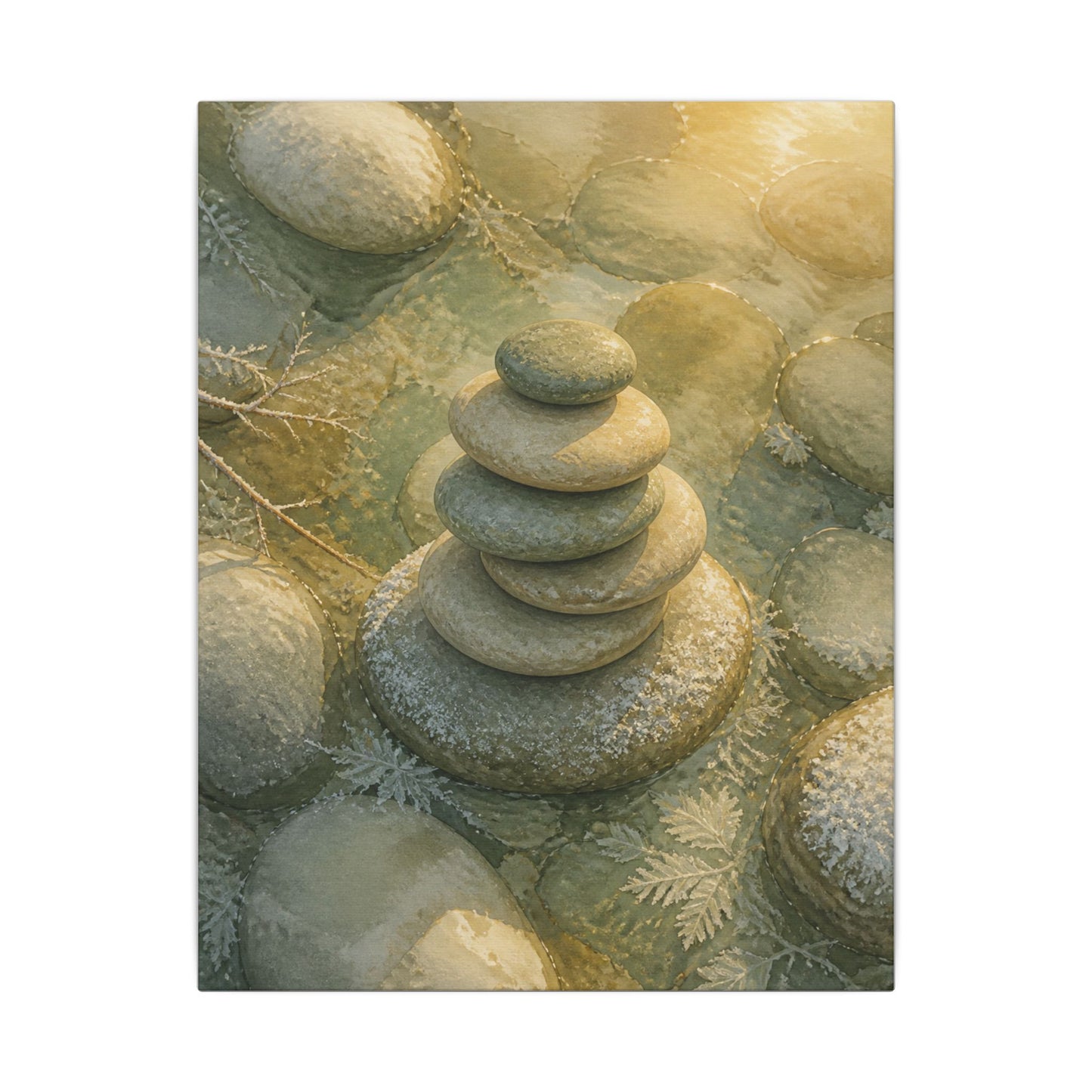 River Stones Watercolor Canvas Art | Elegant Japandi Art