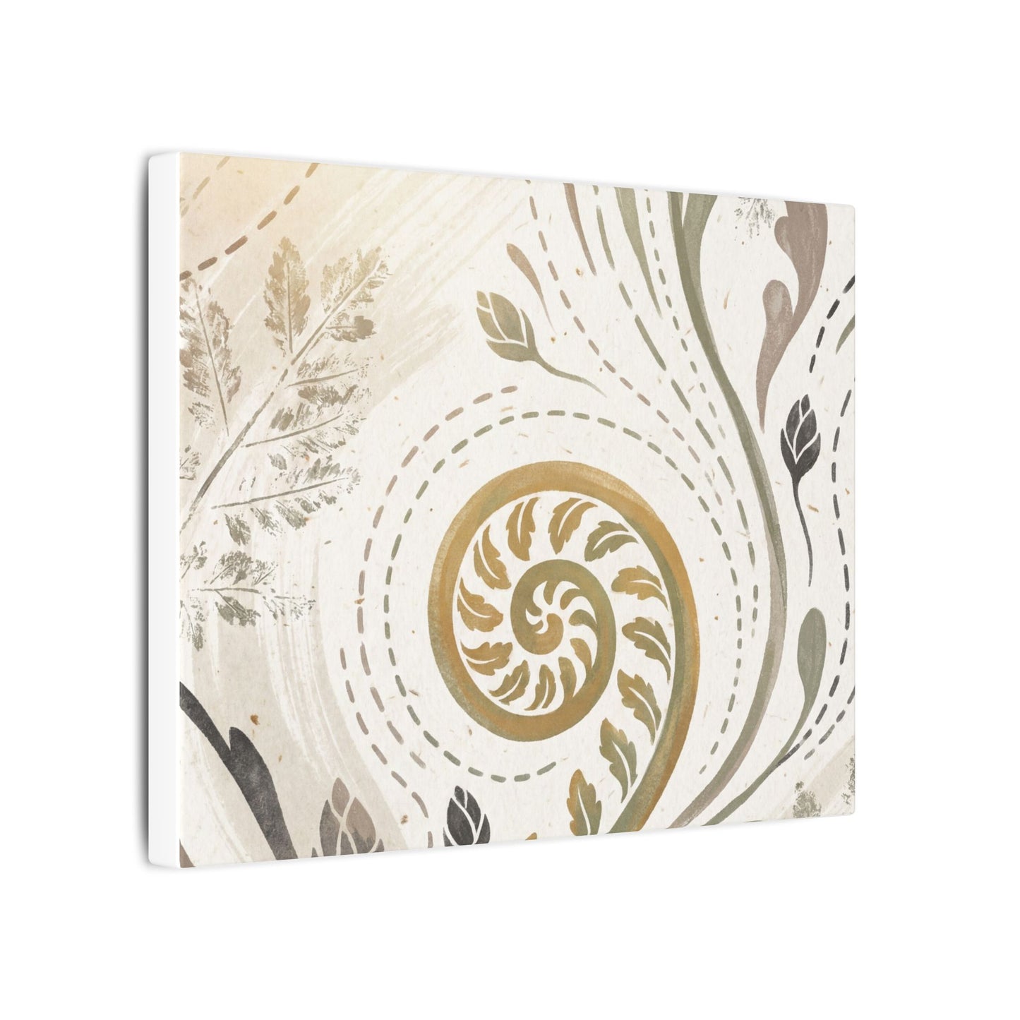 Japandi Fern Unfurling in Golden Hour | Japanese Pattern Canvas Art