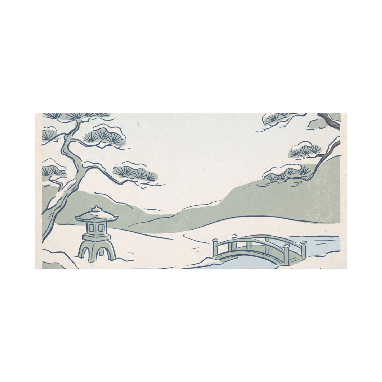 Japandi Moonlit Garden in Moonlight | Minimal Line Canvas Art