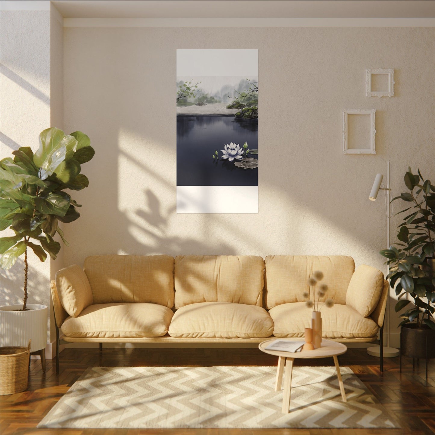 Lotus Flower Karesansui Canvas Art | Tranquil Zen Art