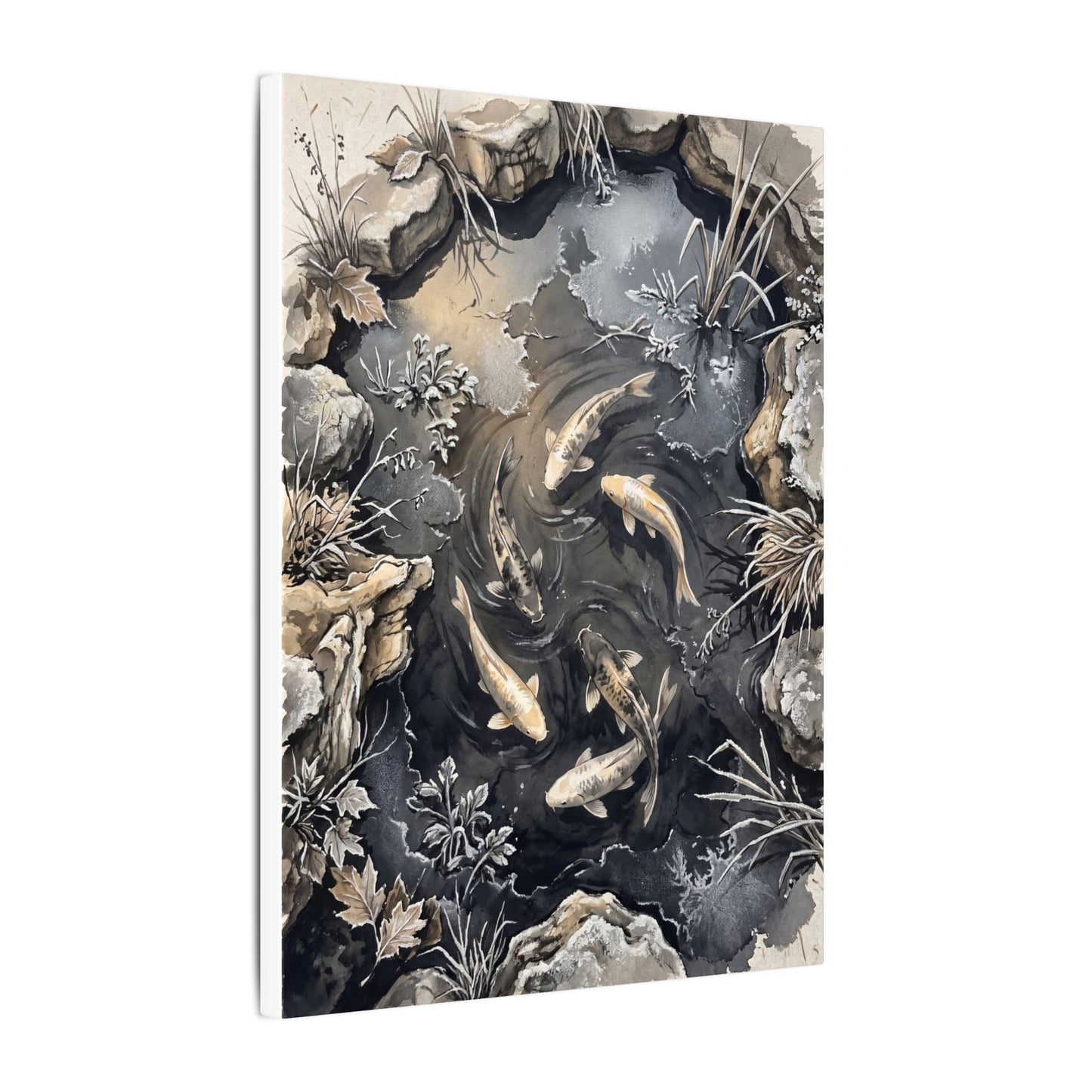 Koi Pond Canvas Art | Winter Japandi Japanese Pattern Art